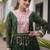 Dark-green georgette readymade navratri anarkali suit with laheriya & kutchi patchework
