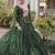 Dark-green georgette readymade navratri anarkali suit with laheriya & kutchi patchework