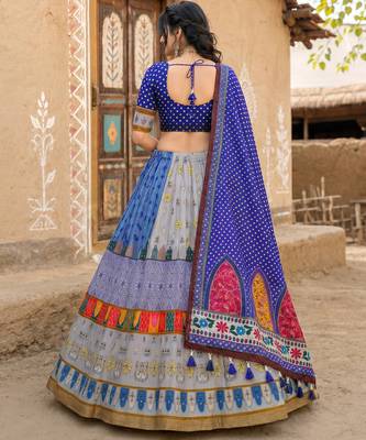 Navratri Ajrakh Print Rayon Lehenga Choli & Blouse With Dupatta 1