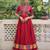 Red roman readymade navratri anarkali suit with thread embroidery & mirror work