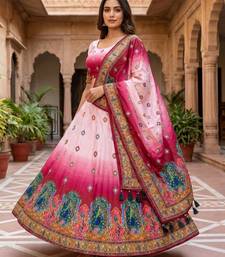 Navratri Ajrakh Print Rayon Lehenga Choli & Blouse With Dupatta