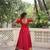 Red roman readymade navratri anarkali suit with thread embroidery & mirror work