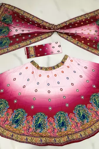 Navratri Ajrakh Print Rayon Lehenga Choli & Blouse With Dupatta