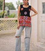 Black georgette readymade navratri top with kutchi gamthi work