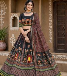 Navratri Ajrakh Print Rayon Lehenga Choli & Blouse With Dupatta