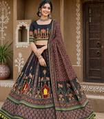 Navratri Ajrakh Print Rayon Lehenga Choli & Blouse With Dupatta