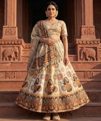 Navratri Ajrakh Print Rayon Lehenga Choli & Blouse With Dupatta 1