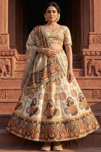 Navratri Ajrakh Print Rayon Lehenga Choli & Blouse With Dupatta