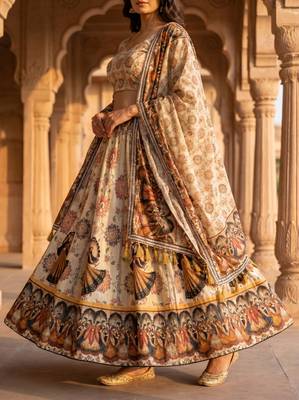 Navratri Ajrakh Print Rayon Lehenga Choli & Blouse With Dupatta 2