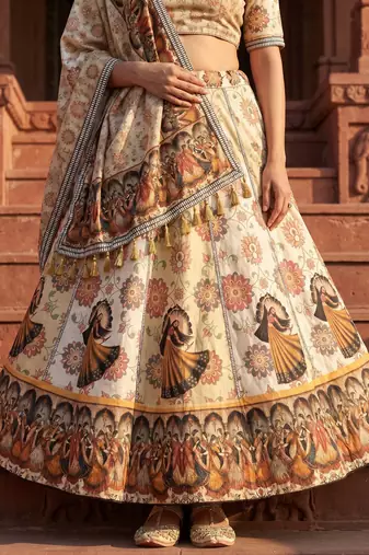 Navratri Ajrakh Print Rayon Lehenga Choli & Blouse With Dupatta