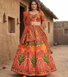 Navratri Ajrakh Print Rayon Lehenga Choli & Blouse With Dupatta