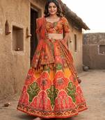 Navratri Ajrakh Print Rayon Lehenga Choli & Blouse With Dupatta