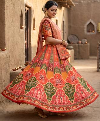 Navratri Ajrakh Print Rayon Lehenga Choli & Blouse With Dupatta 3