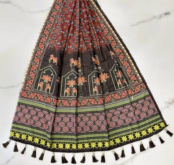 Navratri Ajrakh Print Rayon Lehenga Choli & Blouse With Dupatta 4