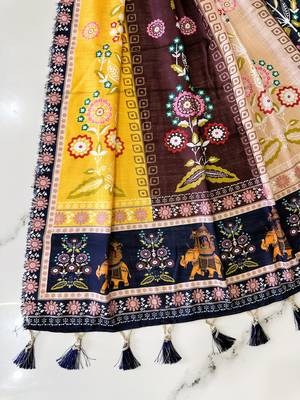 Navratri Ajarakh Print Rayon Semi Stitched Lehenga Choli & Unstitched Blouse With Dupatta 1