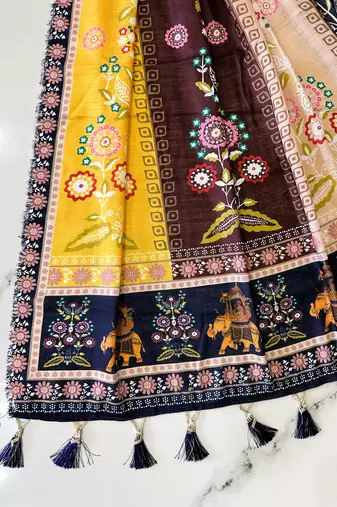 Navratri Ajarakh Print Rayon Semi Stitched Lehenga Choli & Unstitched Blouse With Dupatta