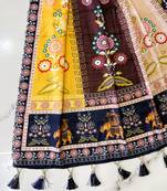 Navratri Ajarakh Print Rayon Semi Stitched Lehenga Choli & Unstitched Blouse With Dupatta