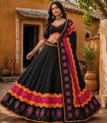 Navratri Ajrakh Print Rayon Lehenga Choli & Blouse With Dupatta