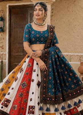 Navratri Ajrakh Print Rayon Lehenga Choli & Blouse With Dupatta 2