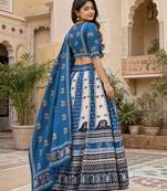Navratri Ajarakh Print Rayon Semi Stitched Lehenga Choli & Unstitched Blouse With Dupatta
