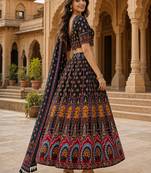 Navratri Ajarakh Print Rayon Semi Stitched Lehenga Choli & Unstitched Blouse With Dupatta