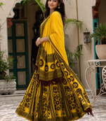 Navratri Ajarakh Print Rayon Semi Stitched Lehenga Choli & Unstitched Blouse With Dupatta