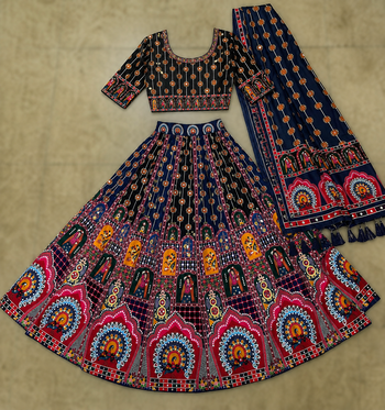 Navratri Ajarakh Print Rayon Semi Stitched Lehenga Choli & Unstitched Blouse With Dupatta 3