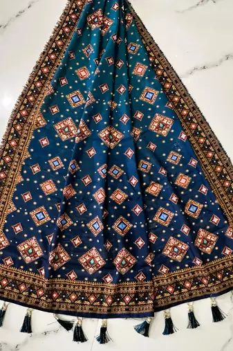 Navratri Ajrakh Print Rayon Lehenga Choli & Blouse With Dupatta