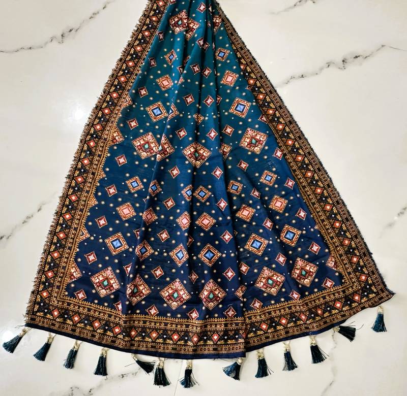 Navratri Ajrakh Print Rayon Lehenga Choli & Blouse With Dupatta