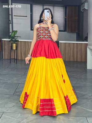 Yellow Rayon Ethnic Lehenga with Kediya Top - Gota Patti & Patch Work 1
