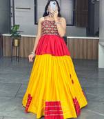 Yellow Rayon Ethnic Lehenga with Kediya Top - Gota Patti & Patch Work