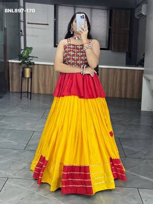 Yellow Rayon Ethnic Lehenga with Kediya Top - Gota Patti & Patch Work 3