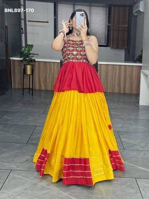 Yellow Rayon Ethnic Lehenga with Kediya Top - Gota Patti & Patch Work 4