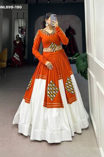 Orange Gota Patti Rayon Embroidered Navratri Lehenga Choli