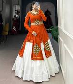 Orange Gota Patti Rayon Embroidered Navratri Lehenga Choli