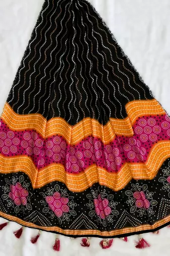 Navratri Ajrakh Print Rayon Lehenga Choli & Blouse With Dupatta