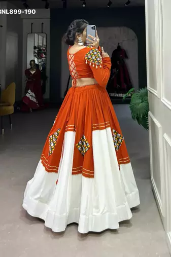 Orange Gota Patti Rayon Embroidered Navratri Lehenga Choli