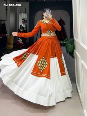 Orange Gota Patti Rayon Embroidered Navratri Lehenga Choli 4