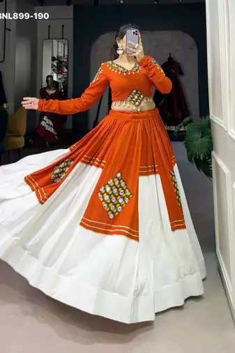 Orange Gota Patti Rayon Embroidered Navratri Lehenga Choli