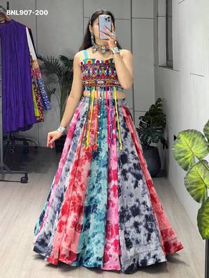 Multicolor Thread Work Georgette Printed Navratri Lehenga Choli 1