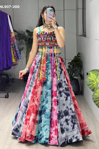 Multicolor Thread Work Georgette Printed Navratri Lehenga Choli