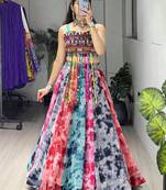 Multicolor Thread Work Georgette Printed Navratri Lehenga Choli