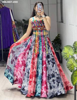Multicolor Thread Work Georgette Printed Navratri Lehenga Choli 2