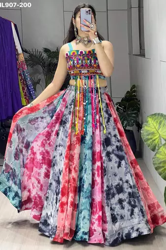 Multicolor Thread Work Georgette Printed Navratri Lehenga Choli