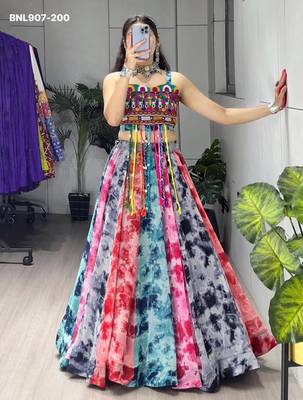 Multicolor Thread Work Georgette Printed Navratri Lehenga Choli 3