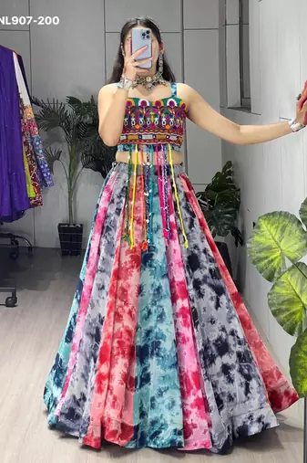 Multicolor Thread Work Georgette Printed Navratri Lehenga Choli