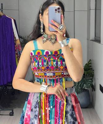 Multicolor Thread Work Georgette Printed Navratri Lehenga Choli 4