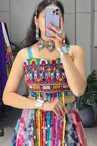Multicolor Thread Work Georgette Printed Navratri Lehenga Choli