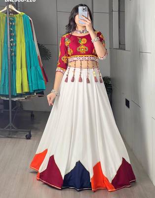 White Thread Work Rayon Plain Navratri Lehenga Choli 1