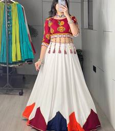 White Thread Work Rayon Plain Navratri Lehenga Choli
